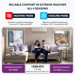 Energy-Saving 12000 BTU Minisplit Systems 110V – 20.5 SEER, Pre-Charged, Ductless, Quiet & Comfortable Mini Split AC/Heating System with WiFi & Complete Easy Install Kit (Elite Series)