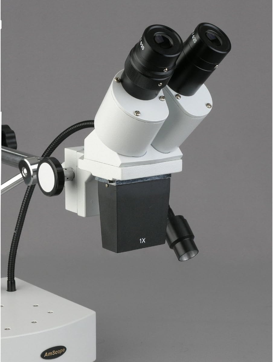 AmScope SE400-X 5X-10X Binocular Boom Arm Stereo Microscope with LED Gooseneck Light