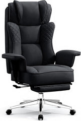 Big and Tall Office Chair, Ergonomic Leather Reclining Chair with Footrest, High-Back Comfy Executive Computer Desk Chairs with Lumbar Support, Wide Seat, 400LBS (Black)