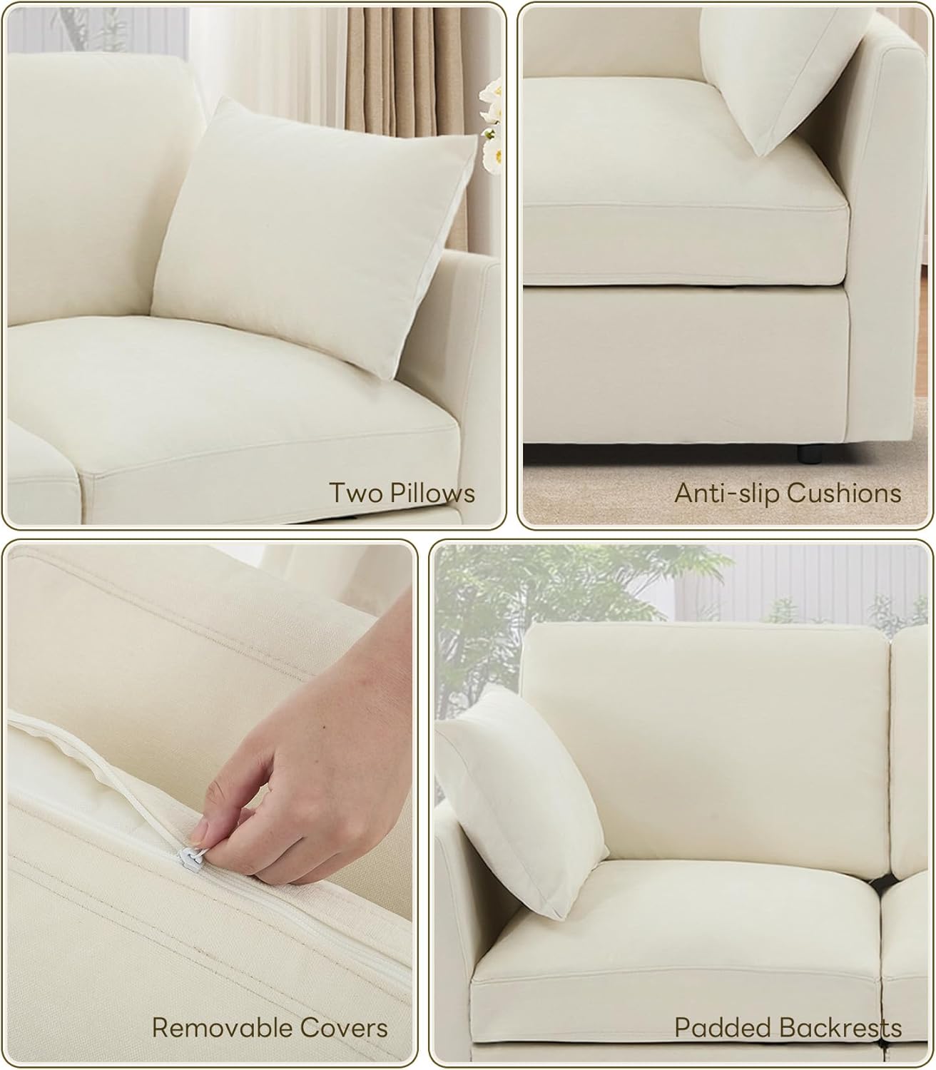 Sectional Cloud Couch for Living Room, Spring Cushion Seating, L Shaped Convertible Modular Sofa with Ottoman, Beige | Movable, Balanced Comfort, Soft-Strong Chenille, Apartment-Friendly