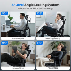 OdinLake L1 Ergo Upgrade 518 Black Ergonomic Mesh Office Chair – Big & Tall 350lbs, Dynamic Lumbar Support, Adjustable Height, Seat Depth, Headrest, Armrests, BIFMA Certified Desk Chair