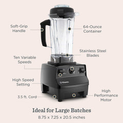 Vitamix 5200 Blender, Professional-Grade Blender for Smoothies, Soups, Ice Cream and More, Stainless-Steel Blades, Self-Cleaning Kitchen Appliance, 64 Oz Container, White