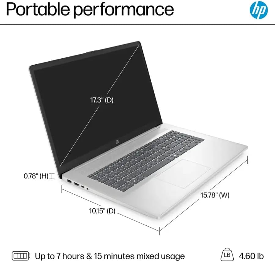 HP 17.3" HD+ Business & Student Laptop Computer  16GB RAM 1TB SSD  8-Cores Intel Core i3 Processor  Windows 11 Pro  Numeric Keypad  Wi-Fi 6  PLUSERA Earphones & 8-in-1 Hub  Natural Silver