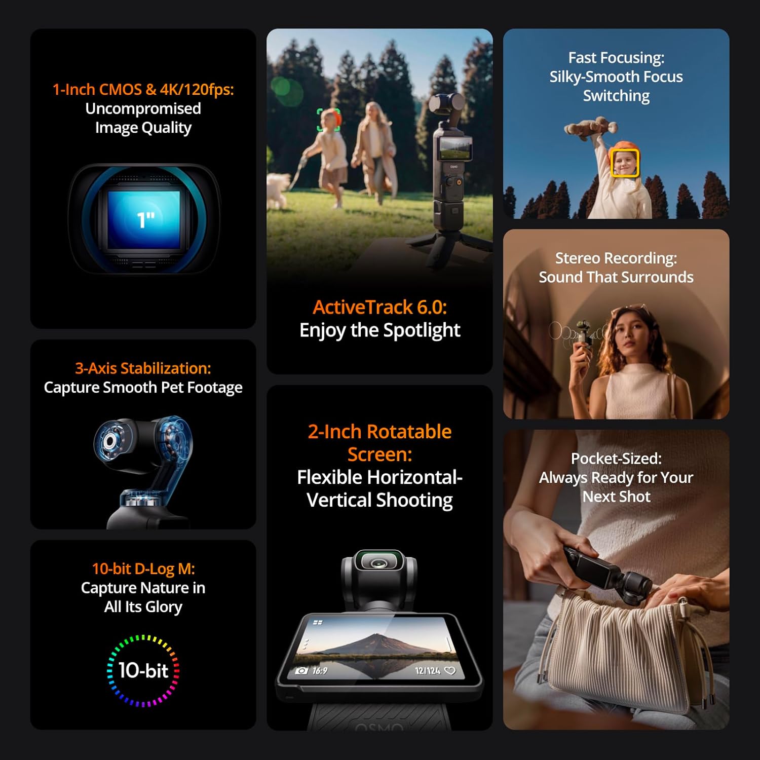 DJI Osmo Pocket 3 Creator Combo  1'' CMOS  4K Resolution/120fps Vlog Camera  3-Axis Stabilization  Face/Object Tracking  Mic Included for Clear Sound  Digital Camera for YouTube