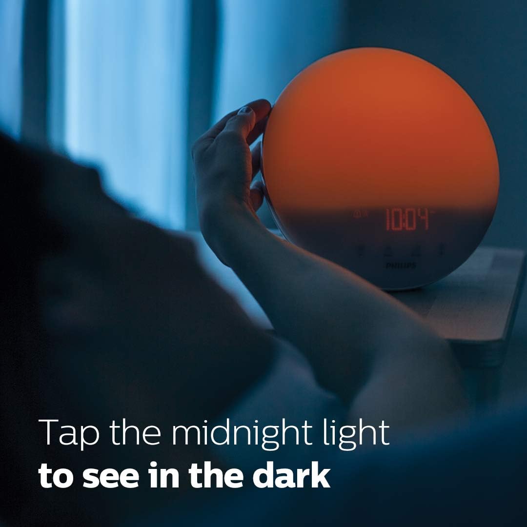 Philips SmartSleep Wake-up Light  Colored Sunrise and Sunset Simulation  5 Natural Sounds  FM Radio & Reading Lamp  Tap Snooze  HF3520/60