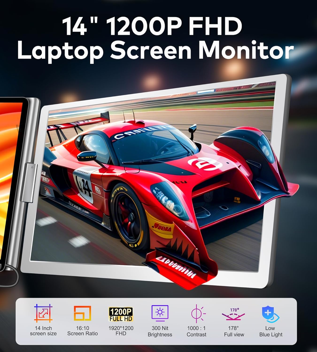 FOPO 14" Laptop Screen Extender  FHD 1200P IPS Monitor Extender  Just 1 Cable for 3 Screens Quad Monitor  Triple Extender for 12"-17.3" Laptops  Compatible with Windows 10/11 and Mac M1/M2/M3