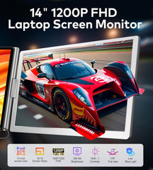 FOPO 14" Laptop Screen Extender  FHD 1200P IPS Monitor Extender  Just 1 Cable for 3 Screens Quad Monitor  Triple Extender for 12"-17.3" Laptops  Compatible with Windows 10/11 and Mac M1/M2/M3