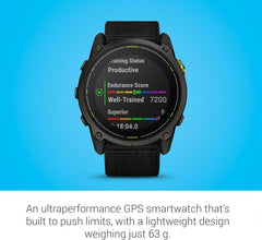 Garmin Enduro™ 3 – 51 mm  Solar  Sapphire  Ultraperformance GPS Smartwatch  Extreme Battery Life  Detailed Mapping  Built-in LED Flashlight  Carbon Gray DLC Titanium with Black UltraFit Nylon Strap