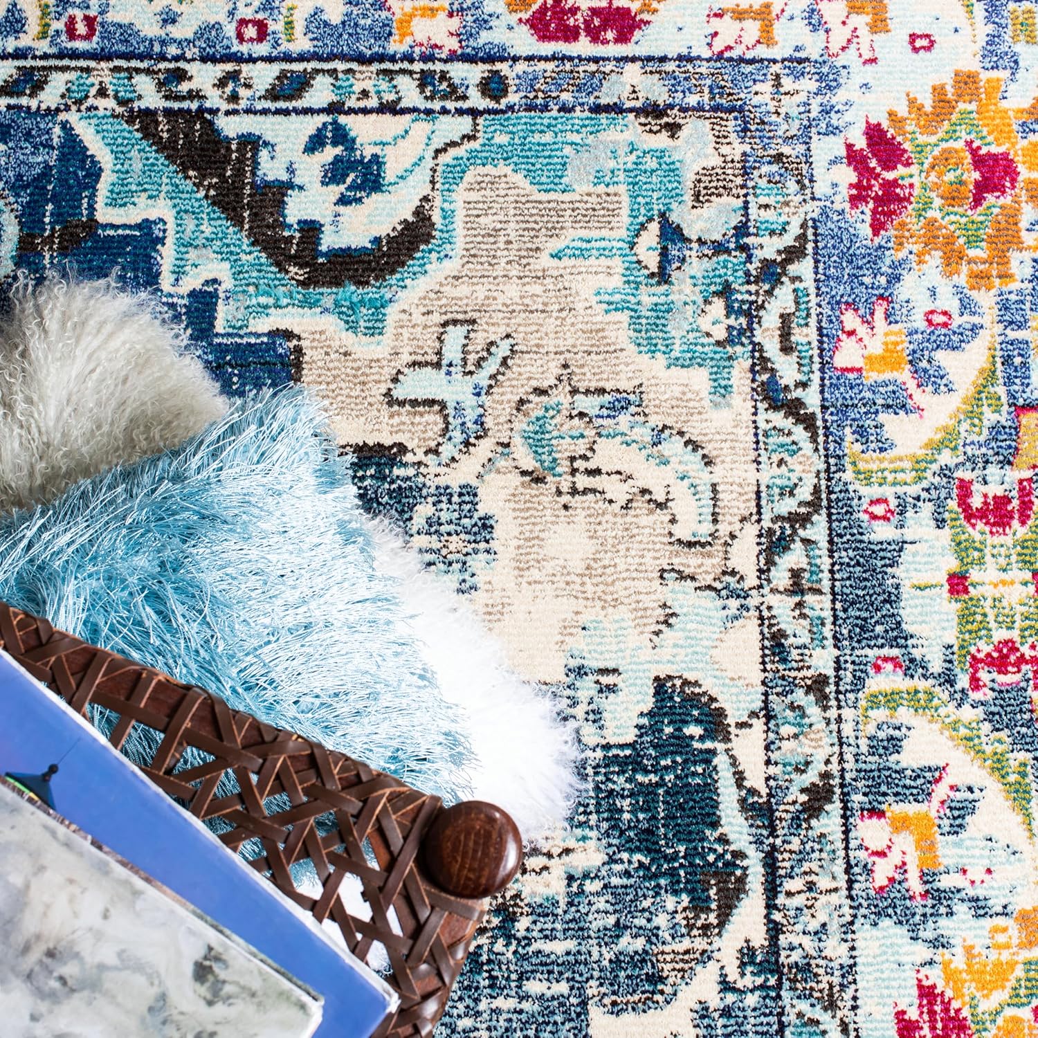 SAFAVIEH Monaco Collection Area Rug - 12' Square, Navy & Light Blue, Non-Shedding & Easy to Clean, Distressed Medallion Design, Ideal for Living Room, Bedroom, Dining Space (MNC243N)