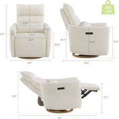 CHITA Swivel Rocker Recliner Chair, Power Nursery Glider Recliner, Nursery Rocking Chair with Adjustable Power Headrest, FSC Certified, Solid Wood Base, Cream