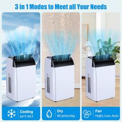 14000 BTU Portable Air Conditioner Cools up to 750 Sq.Ft, 3-in-1 Quiet Portable AC Unit with Remote Control & Installation Kits for Large Room, 3 Speed, Auto Swing, 24H Timer