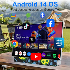 27 Inch Portable Smart TV  Android 14 OS  Built-in Battery Powered  FHD HDR Display  60Hz Refresh Rate  Dolby Audio  WiFi  Chromecast  Voice Remote  for Bedroom  Game Day Parties  Camping & Travel