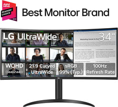 LG 34WR55QK-B 34-inch UltraWide WQHD (3440 x 1440) Curved Computer Monitor  100Hz  5ms  HDR10  Reader Mode  HDMI  DisplayPort  USB Type-C  Tilt/Height Adjustable Stand  Black