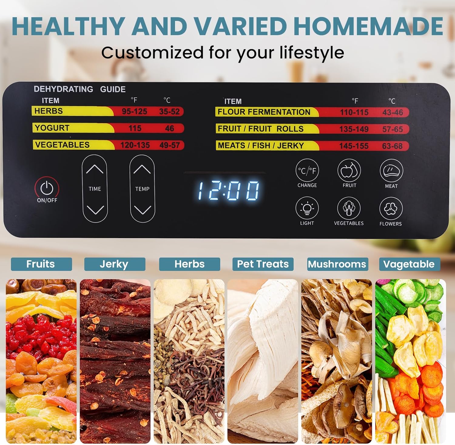 Food Dehydrator for Jerky, 12 Stainless Steel Large Trays, 1200W Fruit Dehydrator with Remote Control, 24H Timer and 194°F Temperature Control, Food Dryer for Jerky, Herbs, Fruit, Dog Treats