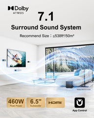 ULTIMEA 7.1CH Surround Sound System for TV  Soundbar with Dolby Atmos  6.5" Wireless Subwoofer  APP Control  4 Wired Surround Speakers  Peak Power 460W Soundbar for TV  Poseidon D80 (New 2025 Model)