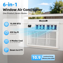 Antarctic Star 6,000 BTU Window Air Conditioner, Window AC Unit, Cools Rooms up to 250 Sq.Ft., 6 in 1 Modes Air Conditioner Window Unit with Remote Control, Easy to Install, Energy Saving, White