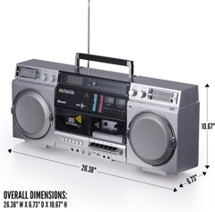 aiwa Retro Boombox CD Player with Cassette Recording  Bluetooth 5.0  FM/AM Radio  USB/SD/AUX Inputs  VU Meters  LCD Display  Dual 40W Speakers - Silver