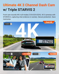 Vantrue N4 Pro S 4K 3 Channel Dash Cam w/Triple STARVIS 2  4K+1080P+2.5K Front Inside Rear Dash Camera  4+2.5K Dual Channel  HDR IR Night Vision  Voice Control  Parking Mode  GPS  Wi-Fi  Support 1TB