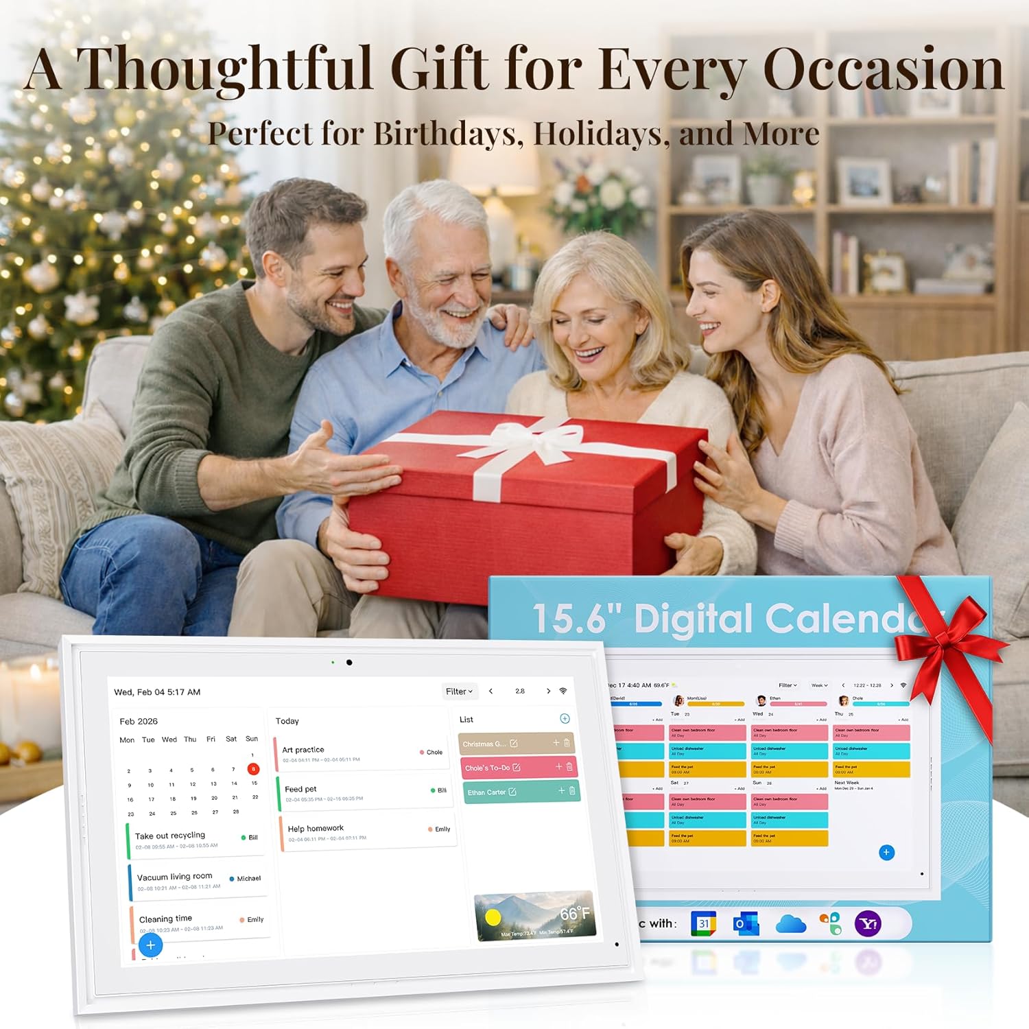 Digital Calendar: 15.6-inch Wall Planner Digital Calendar & Chore Chart with Video Call  2K Smart Touchscreen Interactive Display for Family Schedules  4+64GB  Wall/Desk Mountable  Great for Organizing Your 2026 Calendar