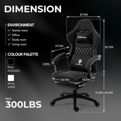 Dowinx Gaming Chair Breathable Fabric Game Chair with Gel Pad and Storage Bag, Comfortable Gamer Chair with Pocket Spring Cushion, Ergonomic Computer Chair with Footrest, Black