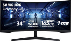SAMSUNG 34' Odyssey G5 Ultra-Wide Gaming Monitor with 1000R Curved Screen  165Hz  1ms  FreeSync Premium  Large Display  Eye Comfort  Multiple Ports  WQHD  LC34G55TWWNXZA  Black