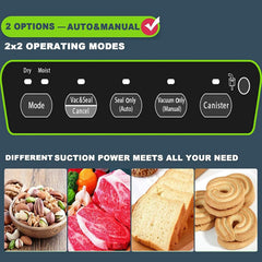 Precision Vacuum Machine,Pro Food Sealer with Built-in Cutter and Bag Storage(Up to 20 Feet Length), Both Auto&Manual Options,2 Modes,Includes 2 Bag Rolls 11”x16’ and 8”x16’,Compact Design