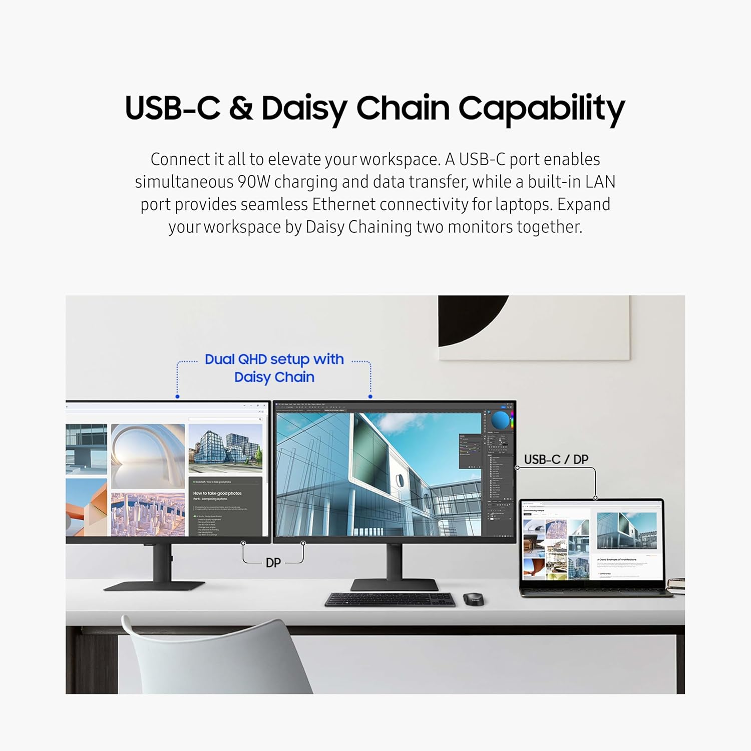 SAMSUNG 24" ViewFinity S6 (S60UD) Series QHD High Resolution Computer Monitor  100Hz  HDR10  USB-C  Built-In LAN Port  Daisy Chain Support  Easy Setup  Height Adjustable Stand  LS24D606UANXZA  2024