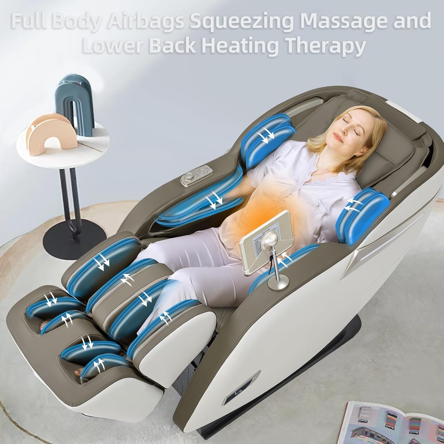 MYTHIA MD906 2026 Massage Chair - Full Body Zero Gravity Recliner with 3D Massage  Heat Therapy  Air Pressure & Foot Roller  Bluetooth & USB Charging Port for Home & Office Use (Beige)