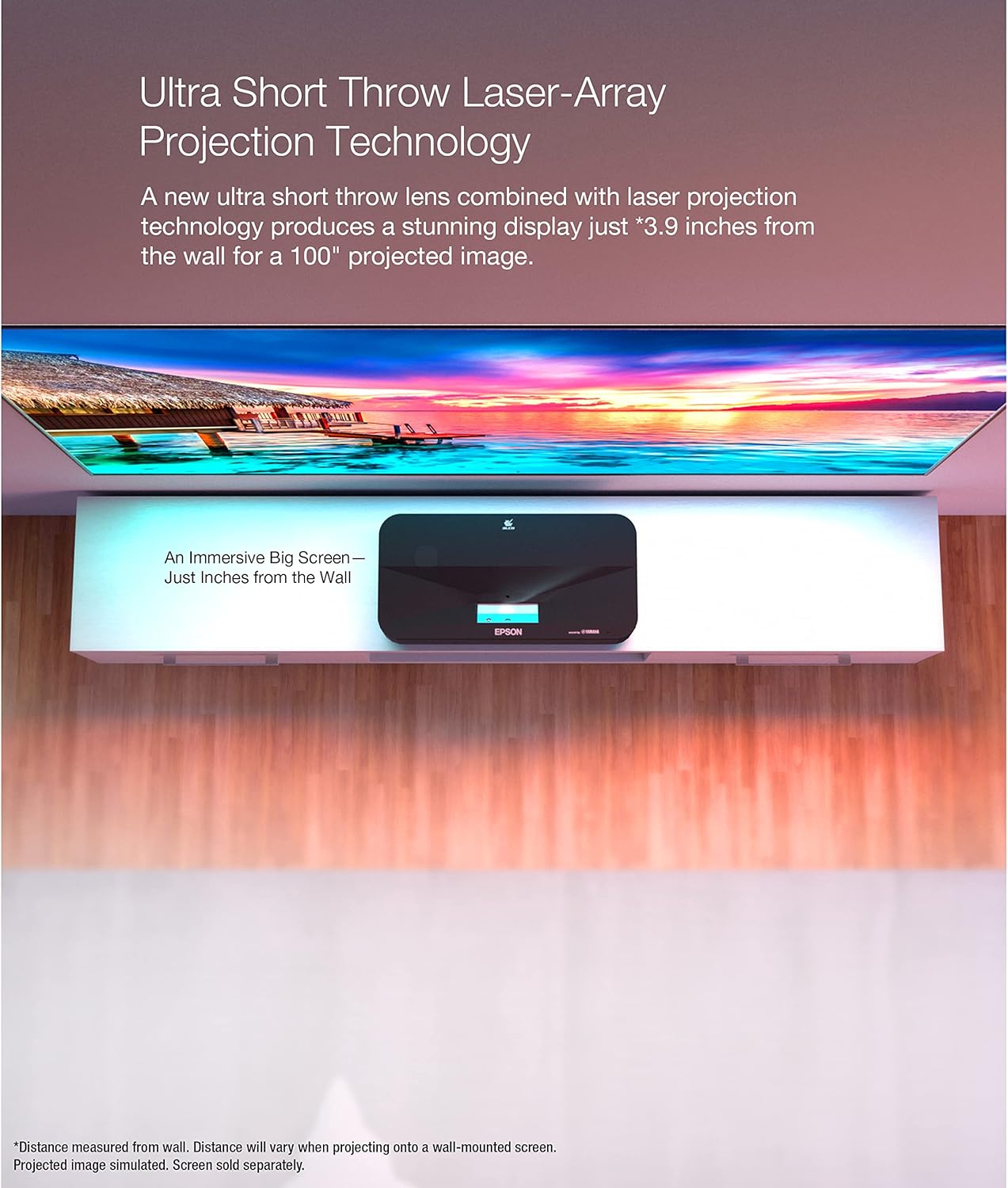 Epson EpiqVision Ultra LS800 Ultra Short Throw 3-Chip 3LCD Smart Streaming Laser Projector  4 000 Lumens  4K PRO-UHD  HDR  150" Class  Android TV  2.1ch Yamaha Built-in Speakers - Black (Renewed)