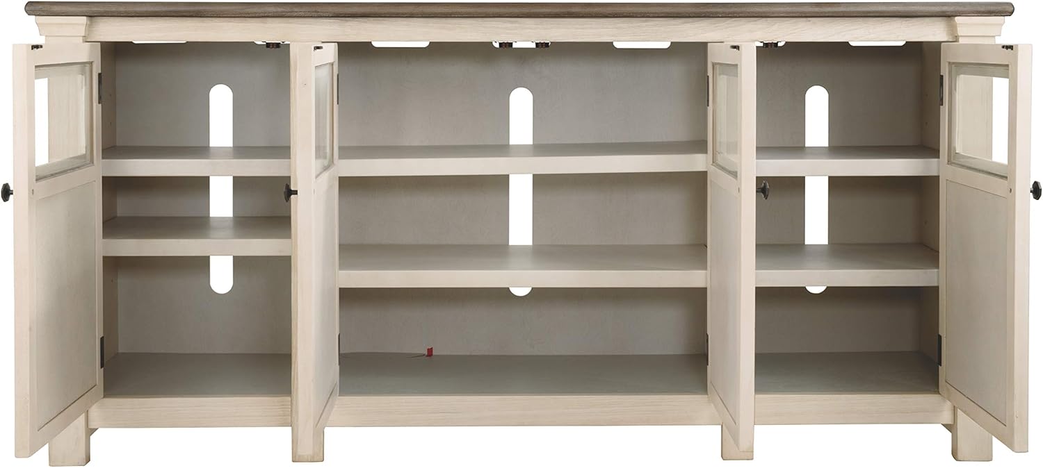 Signature Design by Ashley Bolanburg Extra Large TV Stand, Fits TVs up to 72", 3 Cabinets, Adjustable Storage Shelves, 74.13", Whitewash & 2-Tone Finish