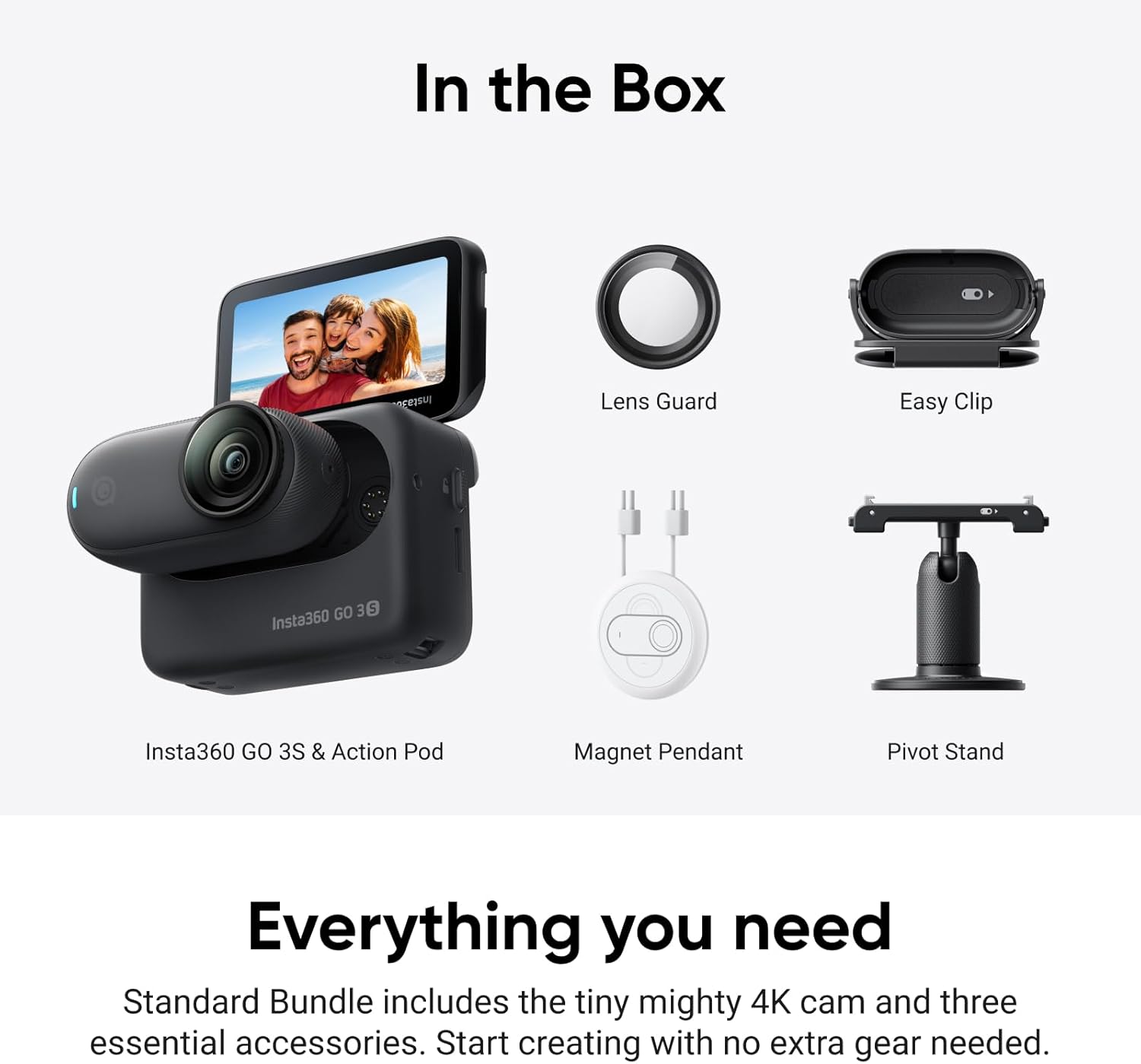 Insta360 GO 3S - 64 GB Black 4K Tiny Portable Vlogging Camera  Hands-Free POVs  Mount Anywhere  140 Min Battery Life  10m Waterproof  Pet POV