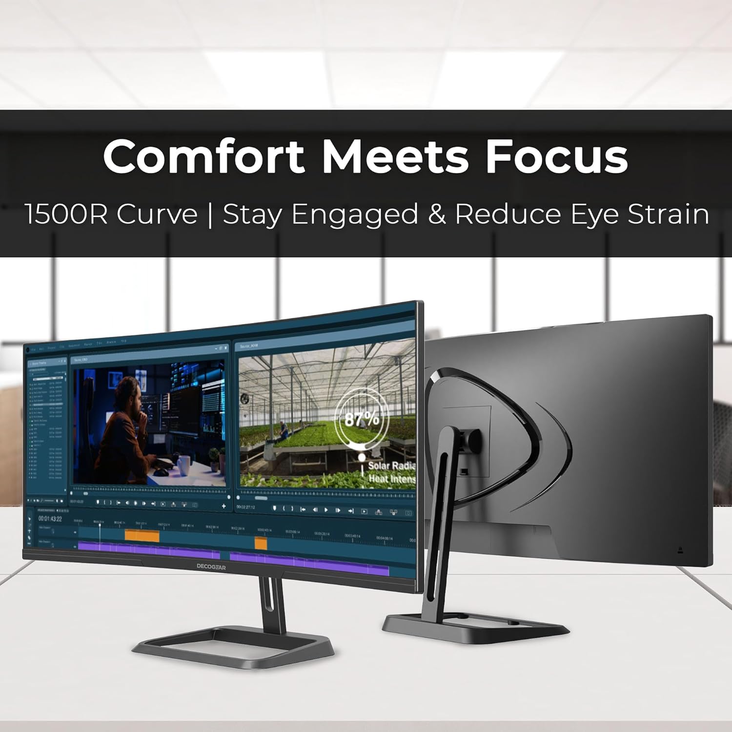 Deco Gear 34-Inch Business Curved Super UltraWide WQHD Monitor 3440 × 1440 R1500 100Hz 1ms 100% sRGB HDR 2× DisplayPort 2× HDMI Tilt Adjustable PIP/PBP Low Blue Light  American Seller