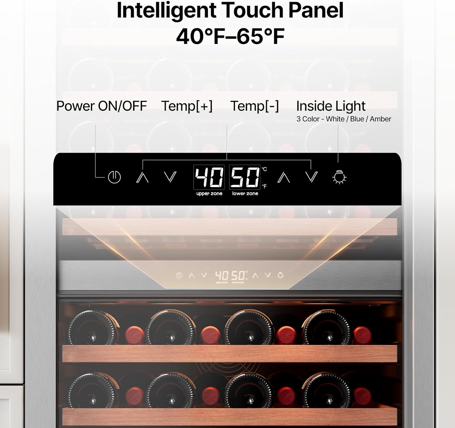 Ca'Lefort Wine Fridge Dual Zone  90 Bottle 24 Inch Wine Cooler Refrigerator  40-65°F Refrigerator with Glass Door  3 LED Built-in/Freestanding Fridge for Bar/Kitchen/Resterant (Left-Hinged)