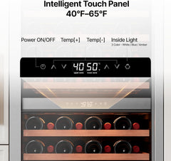 Ca'Lefort Wine Fridge Dual Zone  90 Bottle 24 Inch Wine Cooler Refrigerator  40-65°F Refrigerator with Glass Door  3 LED Built-in/Freestanding Fridge for Bar/Kitchen/Resterant (Left-Hinged)