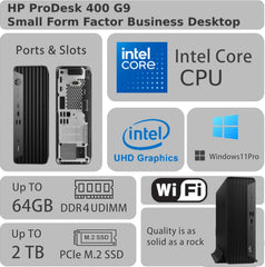 HP ProDesk 400 G9 SFF Business Desktop Computer  Intel CPU  32GB RAM  1TB PCle SSD  Dual 4K Display Support  USB-C  HDMl  RJ-45  Wi-Fi  Wired Keyboard & Mouse  Windows 11 Pro
