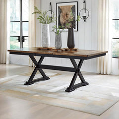 Signature Design by Ashley Wildenauer Farmhouse Dining Extension Table, Dark Brown & Black