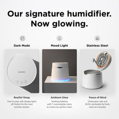 Carepod One Plus Stainless Steel Humidifier for Large Room with Mood Light, Quiet & Safe for Baby, Only 3 Washable Parts, Easy to Clean Ultrasonic Cool Mist Humidifiers for Bedroom for 30Hrs (1Gal/4L)