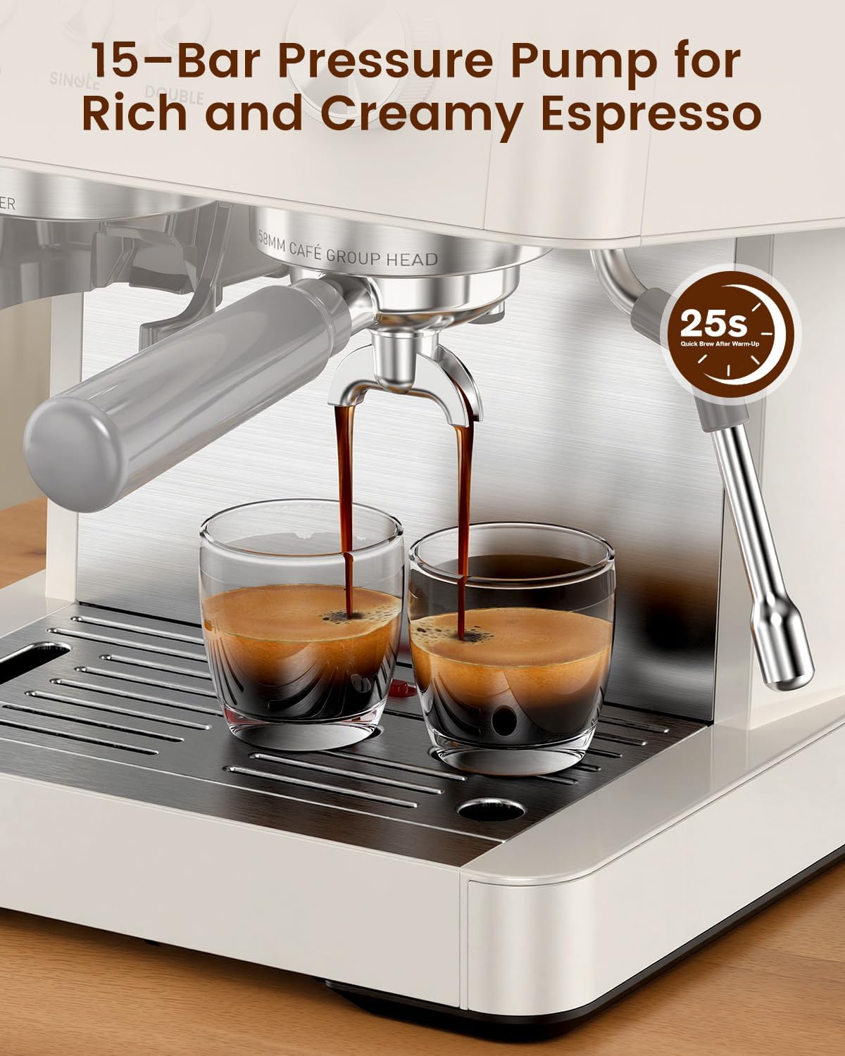 (2026 Upgrade) Espresso Machine with Grinder, 15 Bar Expresso Coffee Machines, Professional Coffee Maker for Latte&Cappuccino with Milk Frother, Expresso Machines for Home Descaling Kit Included White