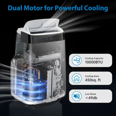 10,000 BTU Portable Air Conditioner for Bedroom, 3 in 1 AC Unit Cools 500 Sq. Ft Rooms with Remote, 51dB Ultra Quiet, Dehumidifier & Fan Modes | 24Hrs Timer