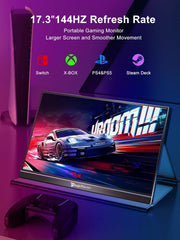 144HZ Portable Gaming Monitor  17.3" 1080P Laptop Monitor  Dual USB C HDMI Second Computer Screen  VESA Gaming Display with Speakers  Travel Monitor for PS4/5 Xbox Switch MAC PC Phone
