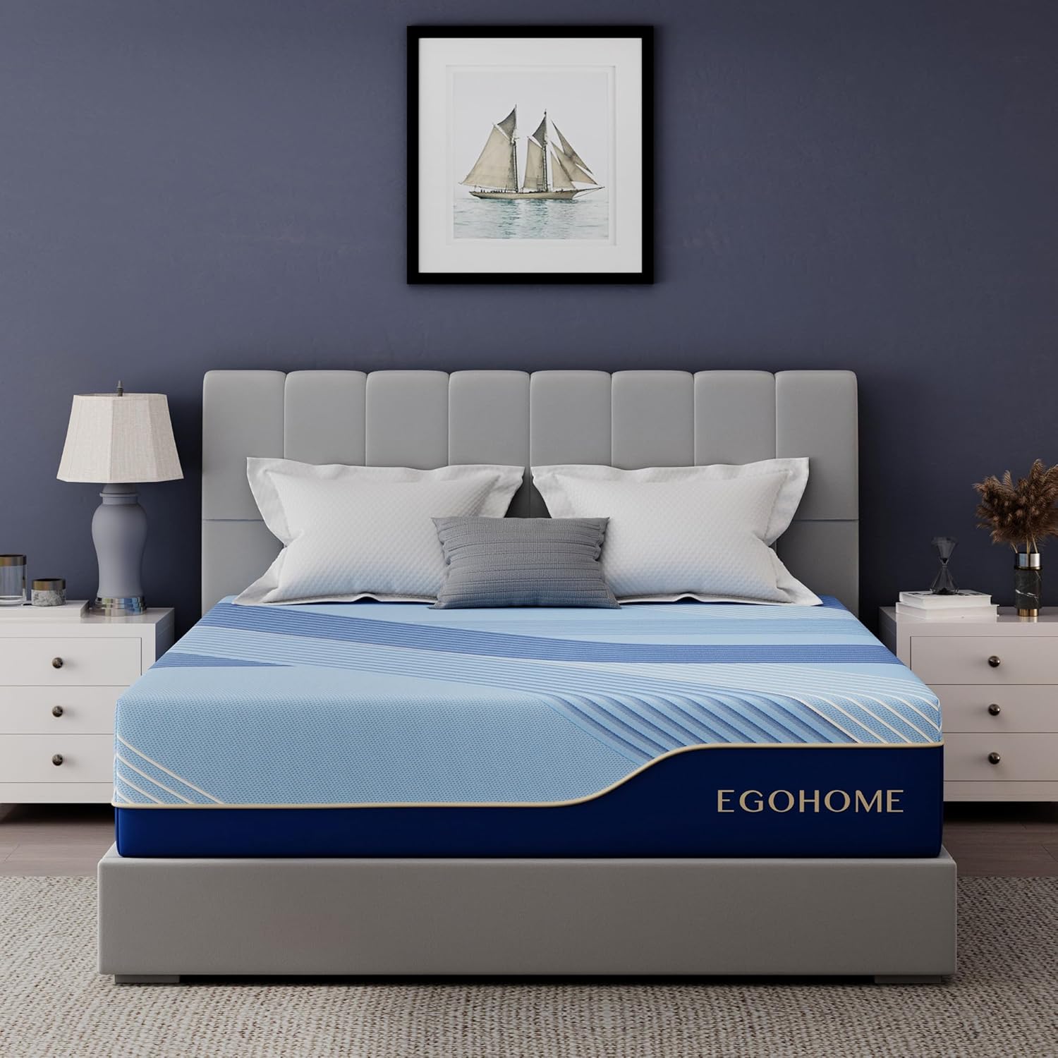 EGOHOME 12 Inch Queen Hybrid Mattress in a Box, Copper Gel Memory Foam for Cool Sleep, Fiberglass-Free, Pressure Relieving, Medium Firm, CertiPUR-US Certified, 80''L x 60''W