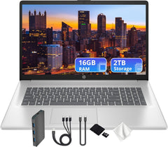 HP 17.3" FHD IPS Anti-Glare Laptop  Intel 7-150U  16GB RAM  2TB Storage (1TB SSD & 1TB Docking Station Set)  Intel Graphics  Num Pad  Wi-Fi 6  1080p Webcam  Fast Charge  Windows 11 Home  Silver