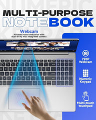 HP New 15.6 inch Laptop Computer  2026 Edition  Intel High-Performance 4 cores N100 CPU  128GB SSD  Copilot AI  Windows 11 Pro with Office 365 for The Web  no Mouse