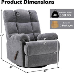 CANMOV Swivel Rocker Recliner for Adults, Glider Rocking Reclining Chair for Nursery, Manual Recliner Chair with Overstuffed Back and Arms for Living Room Bedroom Nursery, Grey