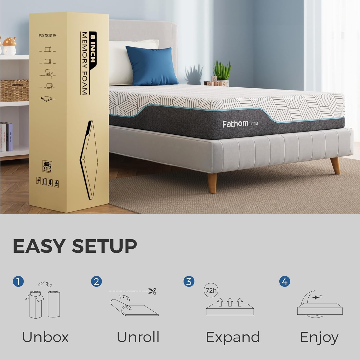 FATHOM Firm King Mattress 12 Inch Memory Foam Mattress King Size Bed in a Box for Back Pain Relief and Cool Sleep with Gel Foam and Removeable Fiberglass Free Cover, CertiPUR-US Certified