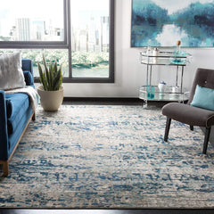 SAFAVIEH Madison Collection Area Rug - 12' Square, Grey & Blue, Modern Abstract Design, Non-Shedding & Easy Care, Ideal for High Traffic Areas in Living Room, Bedroom (MAD460K)