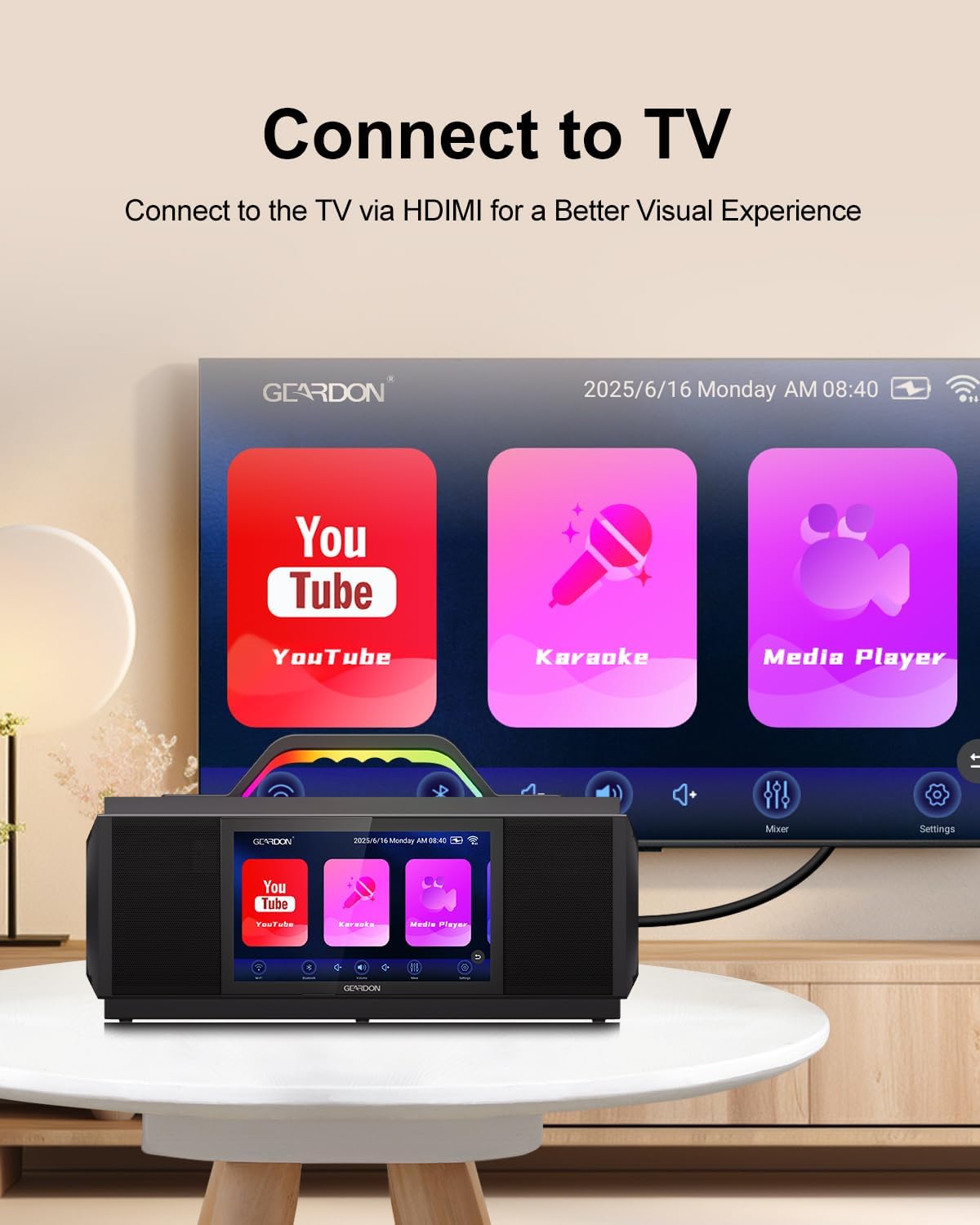 Karaoke Machine for Adults - with Lyrics Display and Screen  Professional Karaoke System  2 Wireless Mics  200W Peak Power  Free Karaoke App  Portable Karaoke Speaker for Home Party and Any Occasion
