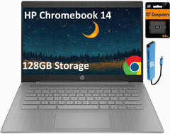 HP Chromebook 14 Laptop (14" Anti-glare  Intel 4-Core Celeron N4120  4GB RAM  128GB Storage (64GB+64GB SD)) for Home & Student  Lightweight  14-Hr Battery Life  Webcam  Wi-Fi  IST HUB  Chrome OS  Grey