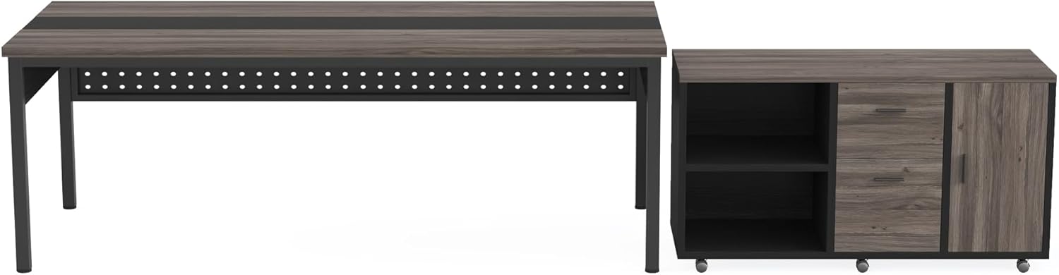 LITTLE TREE 70.8" Executive Desk with Lateral File Cabinet, Modern Thickened Wooden Workstation L-Shaped Computer Desk Large Home Office Writing Desk for Home Office