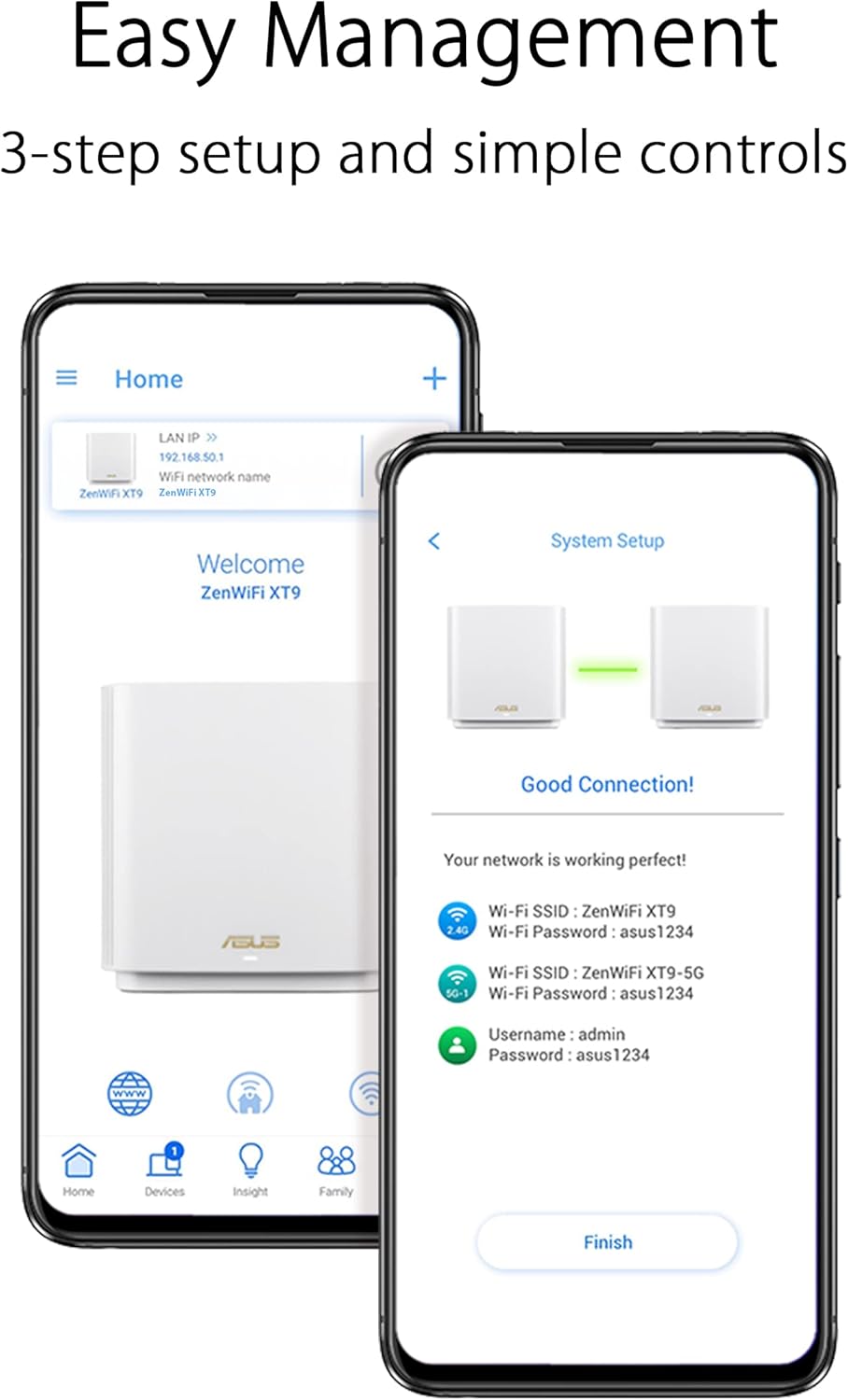 ASUS ZenWiFi XT9 AX7800 Tri-Band WiFi6 Mesh WiFiSystem (2Pack)  802.11ax  up to 5700 sq ft & 6+ Rooms  AiMesh  Lifetime Free Internet Security  Parental Controls  2.5G WAN Port  UNII 4  White